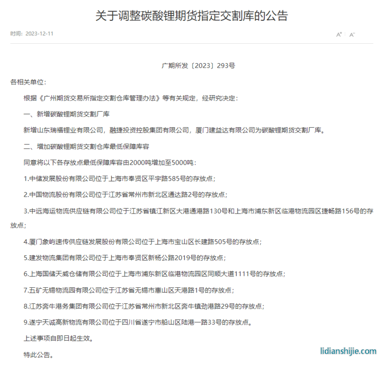 碳酸鋰期貨從近漲停到跌超5%！交割倉庫擴(kuò)容影響多大？